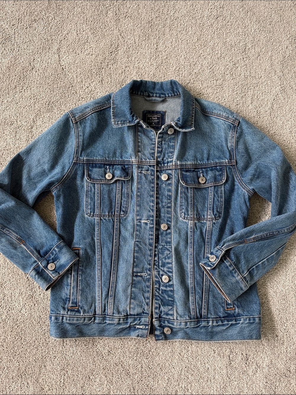 Abercrombie & Fitch Medium Blue Denim Jacket - Women's oversized boyfriend fit